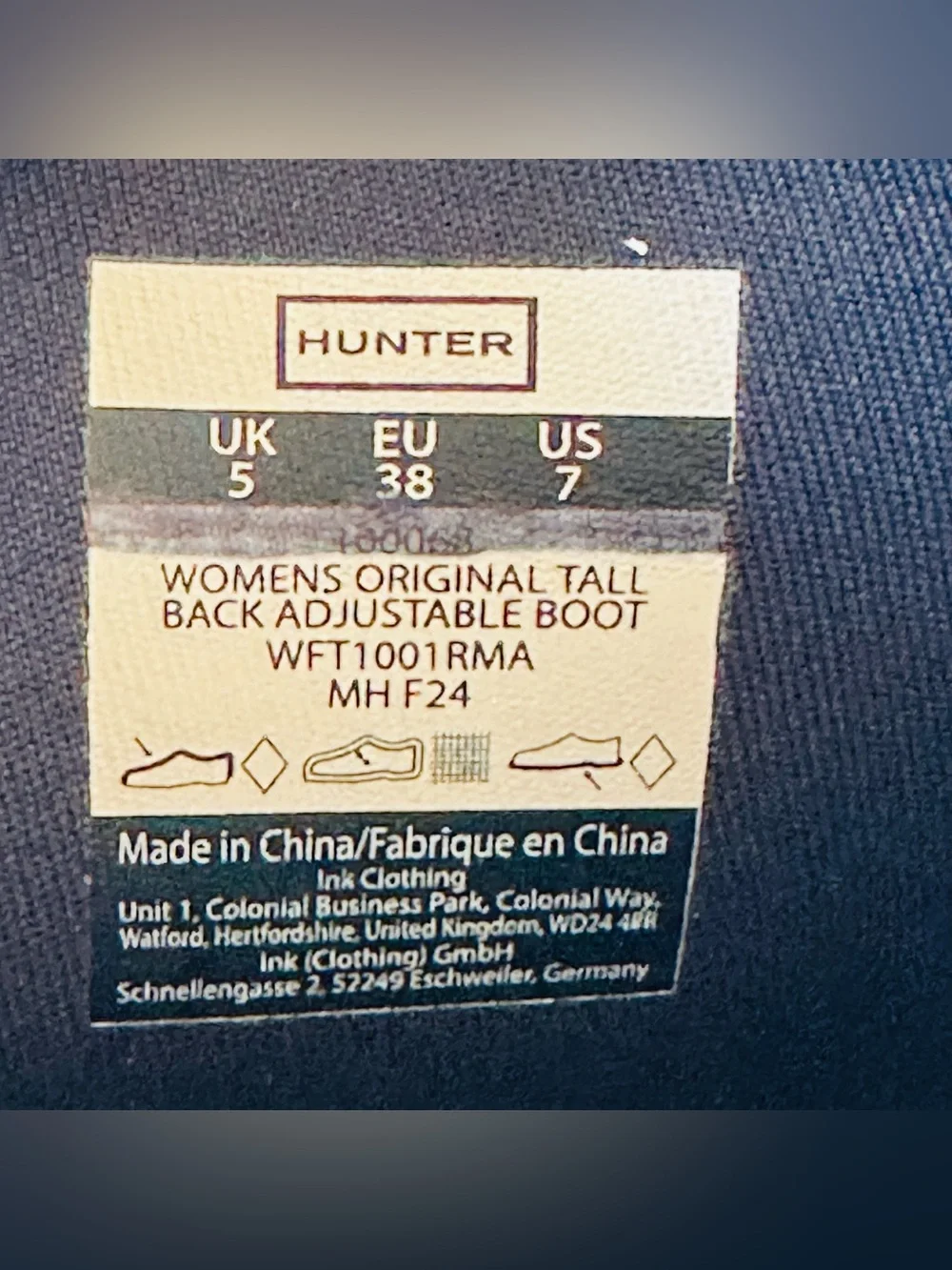 Hunter Original Tall Back Adjustable Rain Boots Navy US 7 EU 38 UK 5 WFT1001RMA